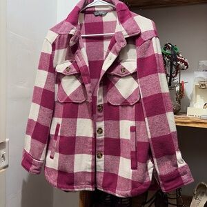 Brand New Pink & Cream Plaid Utility Shacket Jacket for Women